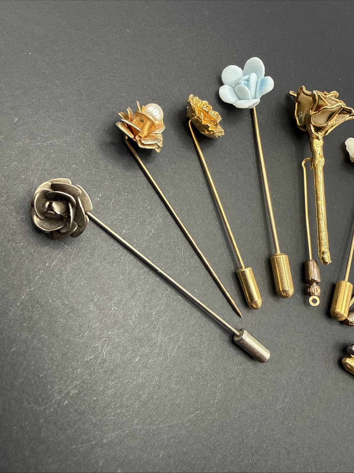 Lot Of Stick Pins – Spring Summer Flowers Metal Ceramic Rhinestone B7