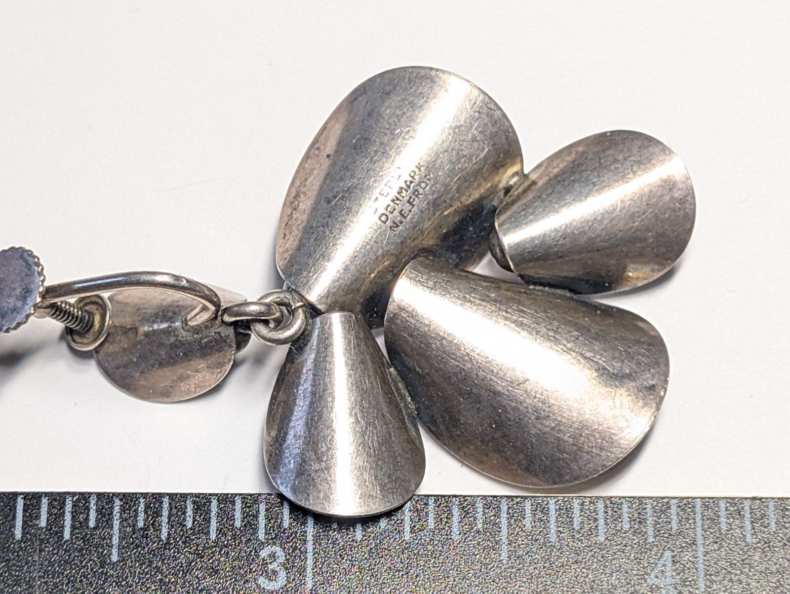 VINTAGE STERLING SILVER N.E. FROM DENMARK EARRINGS SIGNED HALLMARKED SCREWBACK