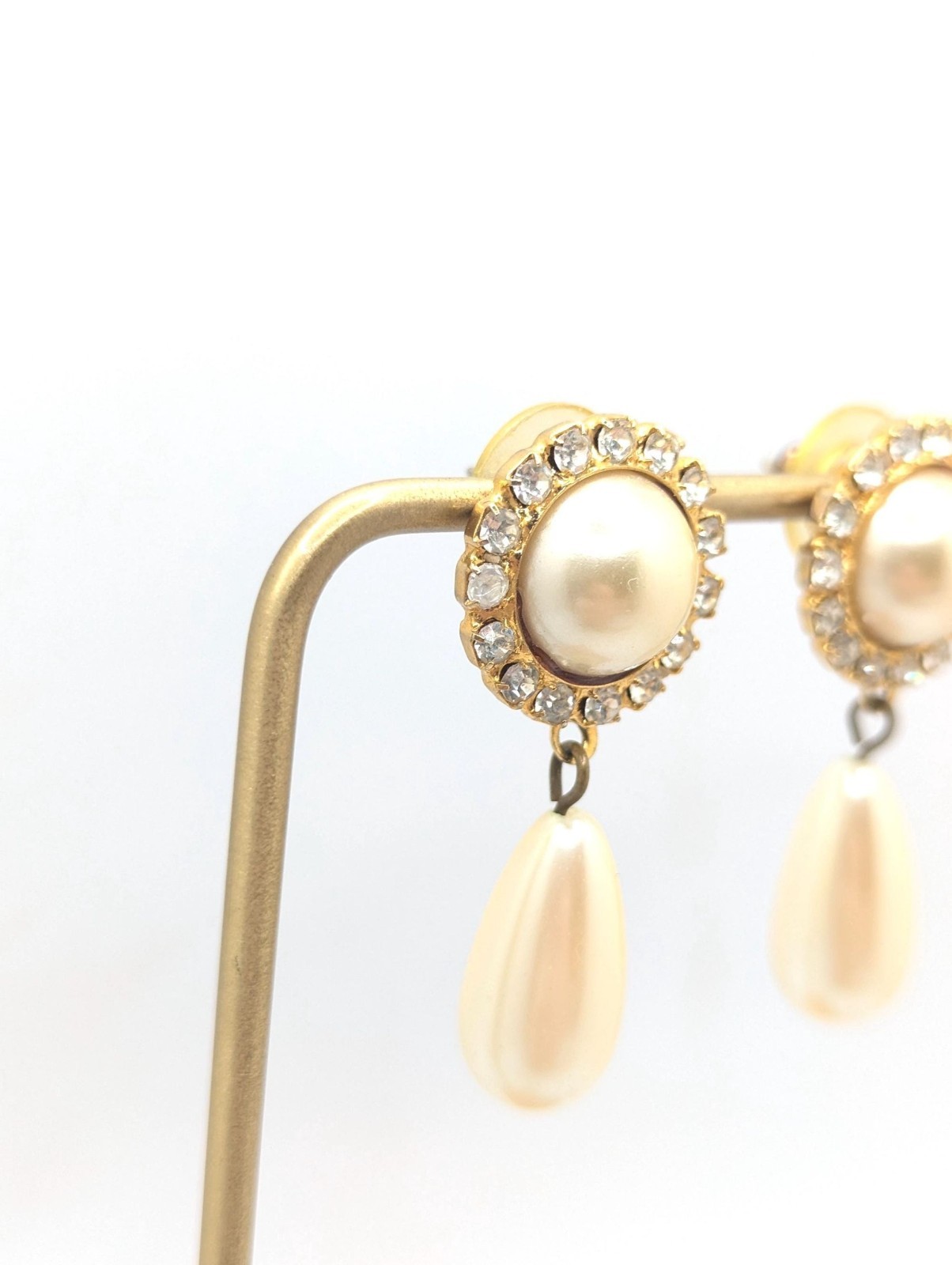 Vintage Faux Pearl Rhinestone Drop Dangle Earrings Classy Classic Present Gift