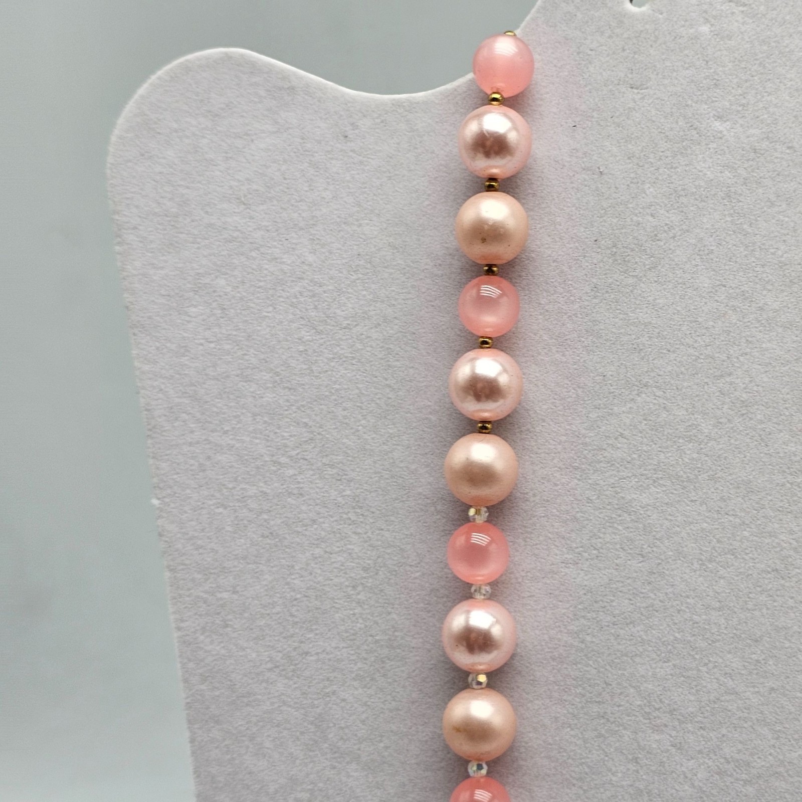 Pink Rose Gold Faux Pearl Acrylic Beaded Necklace Vintage Long 23.5 in