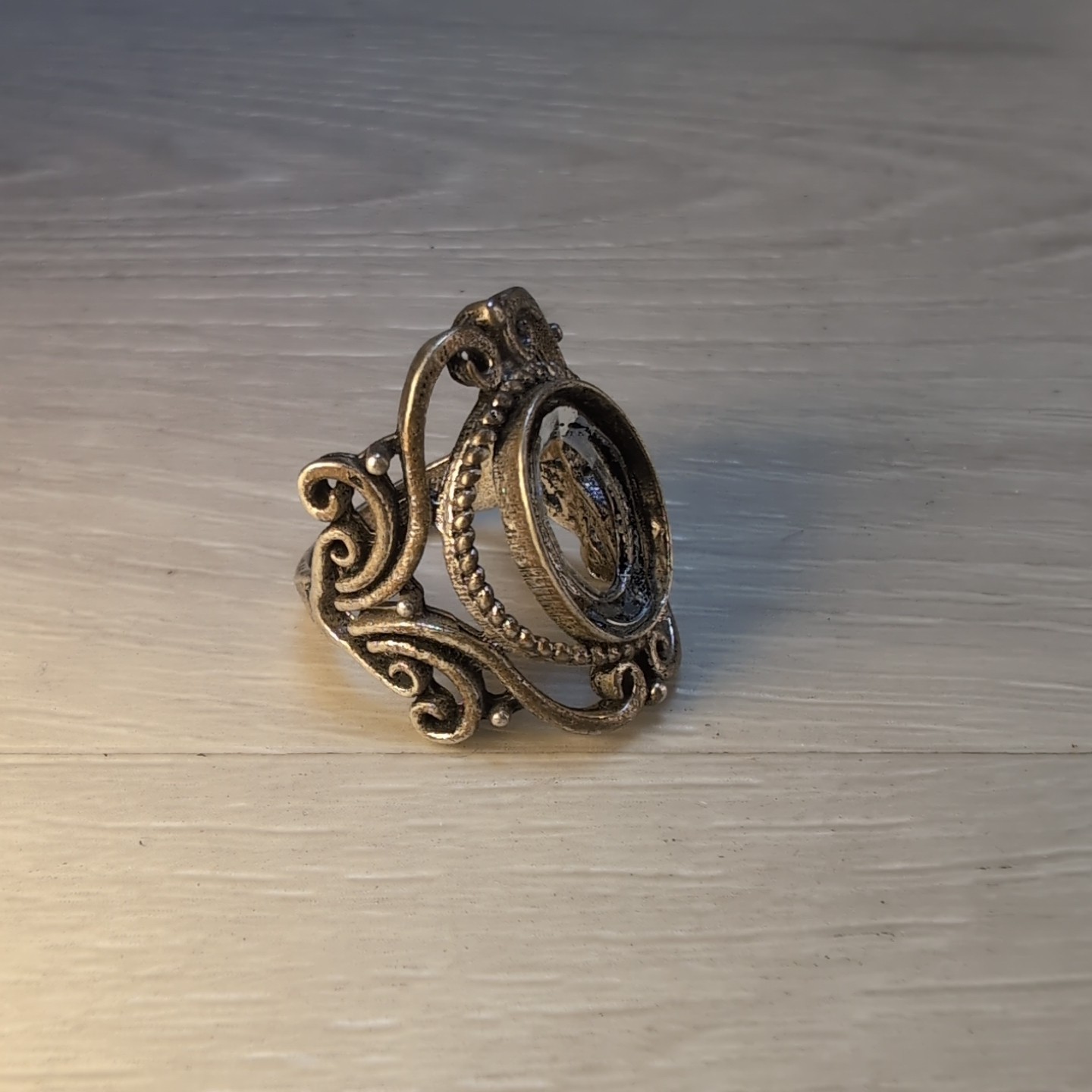 Vintage .925 Sterling Silver Ring Elegant Victorian Scrollwork 7.5 No Stone 6.9g