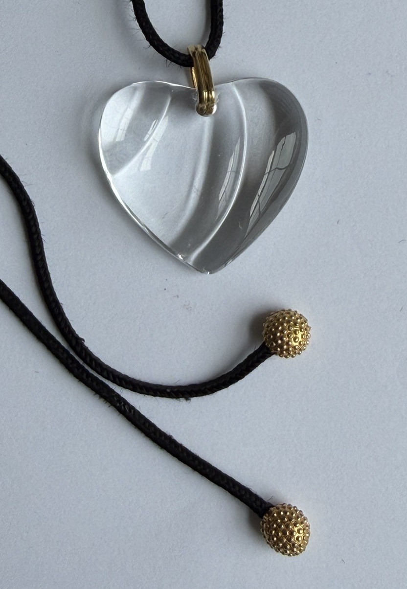Baccarat Clear Puffy Crystal Heart Wave Pendant Necklace
