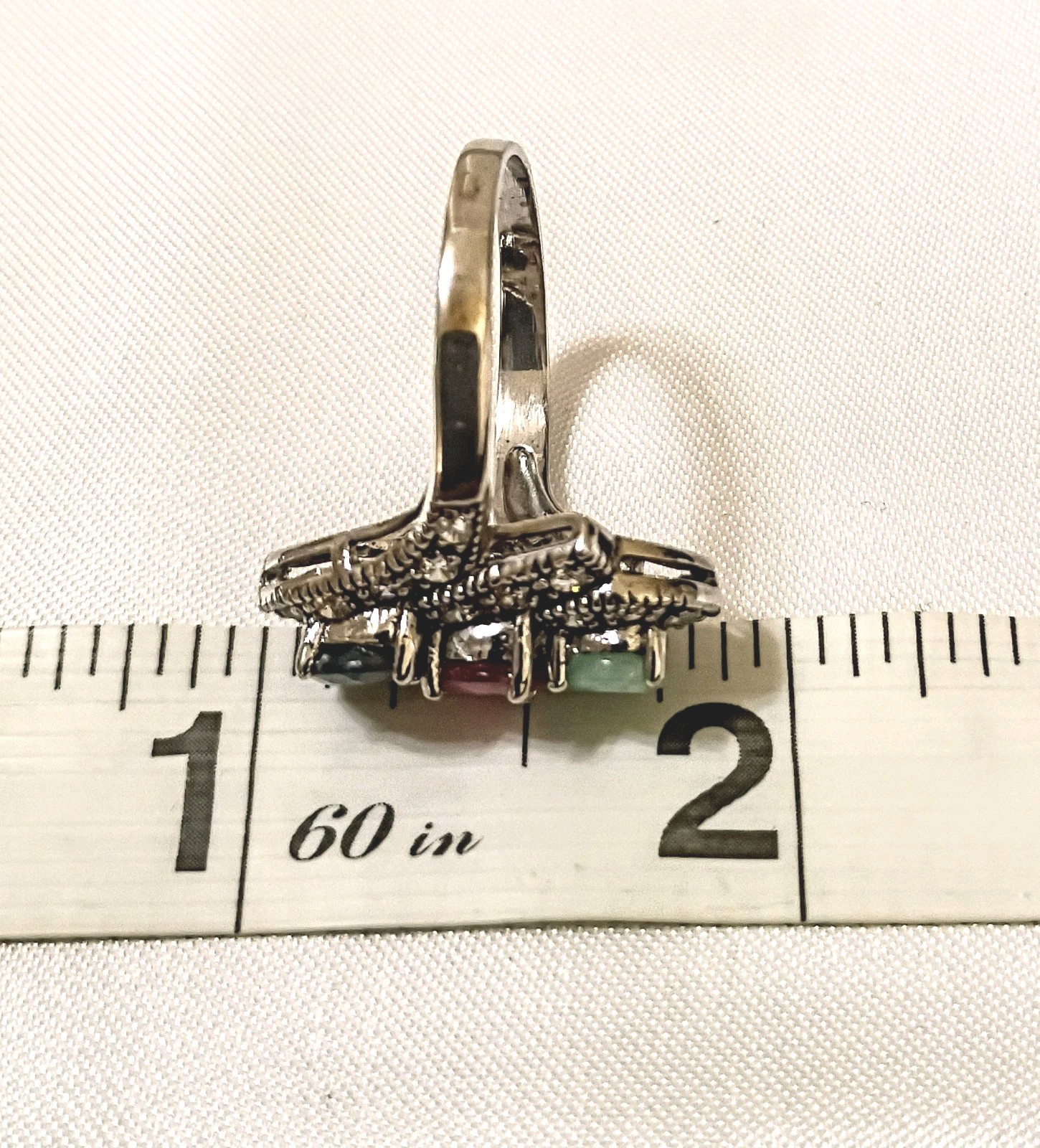 Vintage Natural Emerald Ruby Sapphire CZ Estate Statement Swirl Ring 8.5