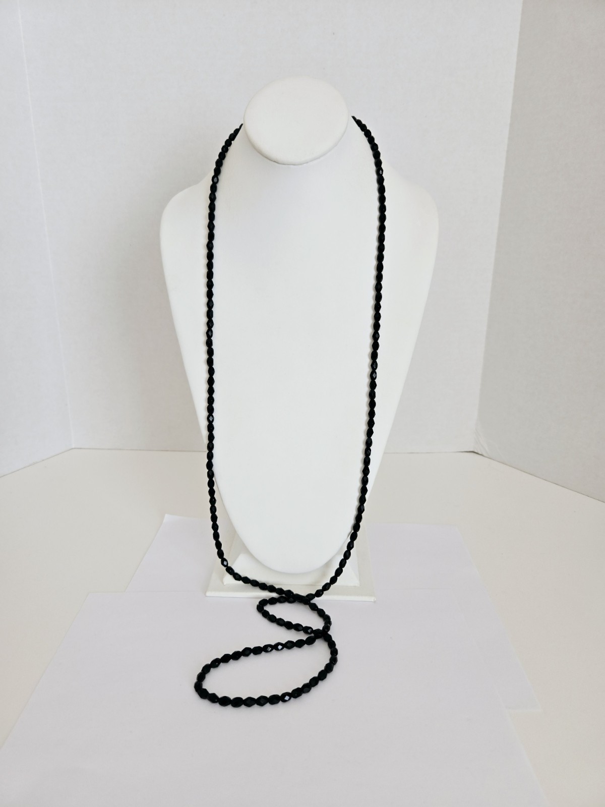 Lot of 9 Vintage Black Glass Faceted Beads Necklaces Different Styles & Sizes