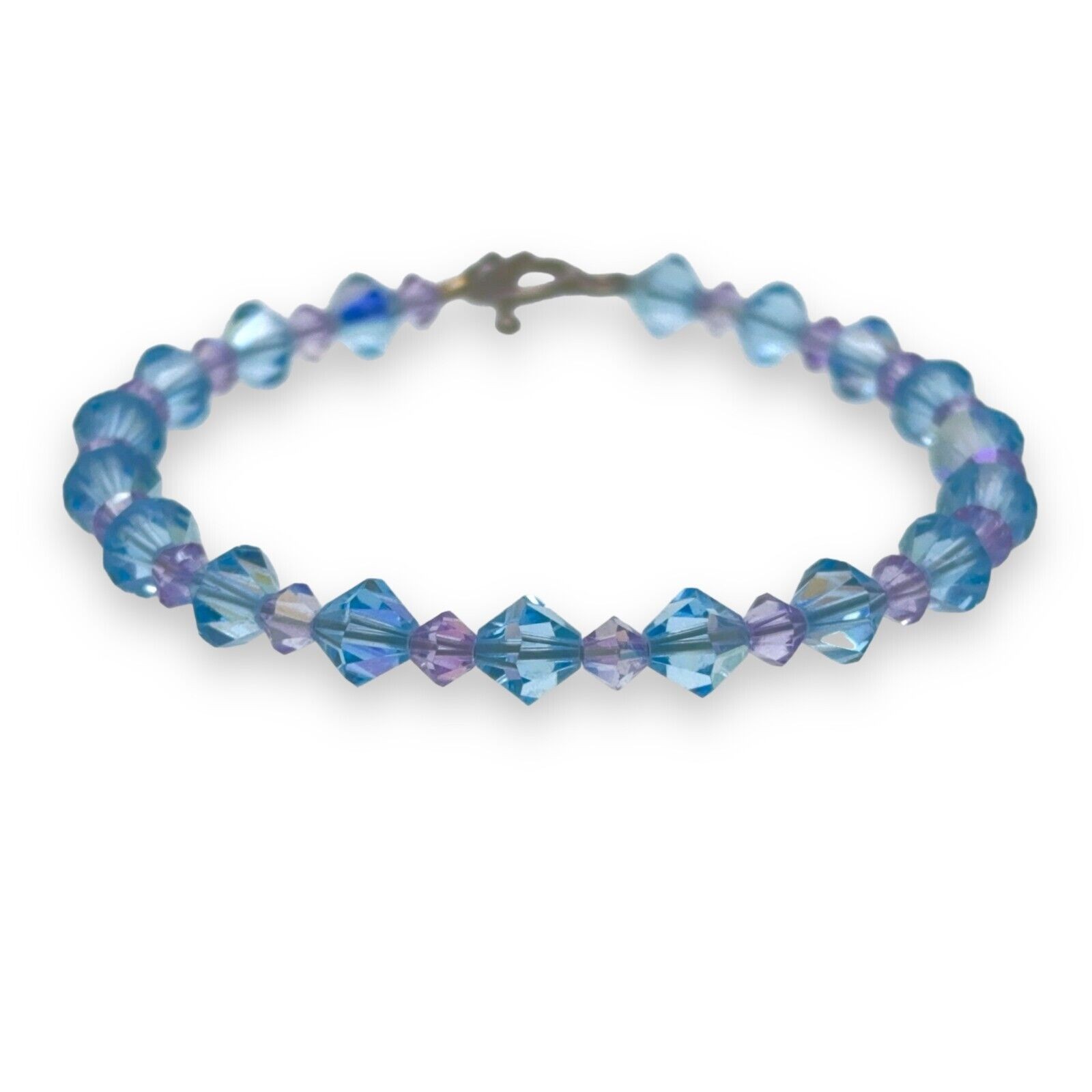 Purple Blue Crystal Beaded Bracelet | Vintage Sterling Silver 925 | 7″