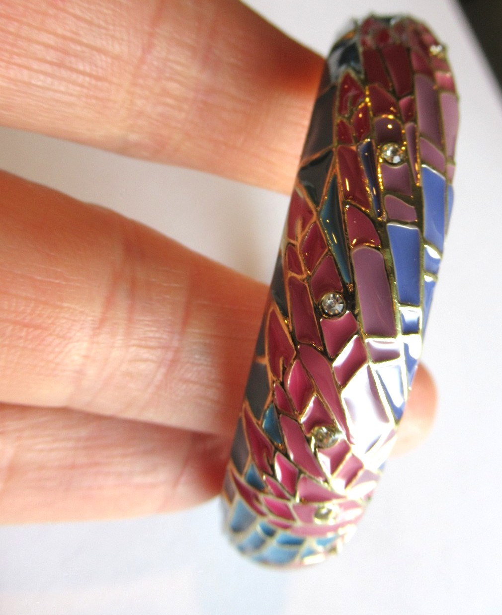 Vintage 1980’s Sequin signed Pink Blue enamel bangle bracelet