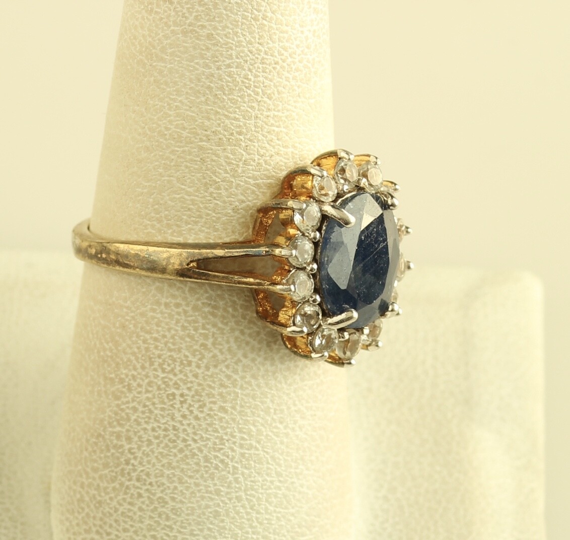 DBJ Sterling Silver Vermeil Genuine Sapphire and Diamond cocktail Ring