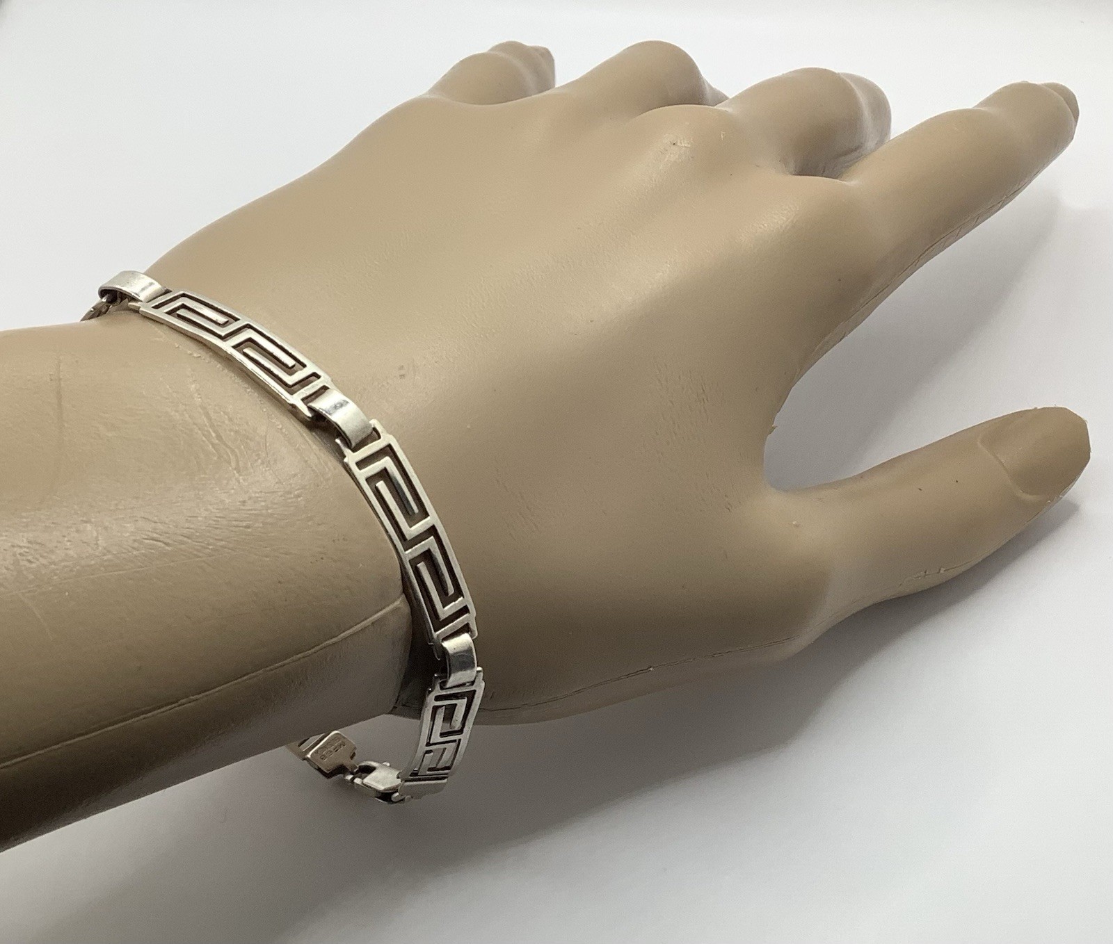 Vintage Signed MF 68 925 MEX Sterling Silver Greek Key Link Bracelet
