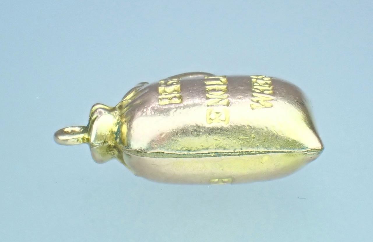 Fun! Antique Victorian Solid 9K Rose Gold Mouse Sack Of Wheat 3D Charm Pendant