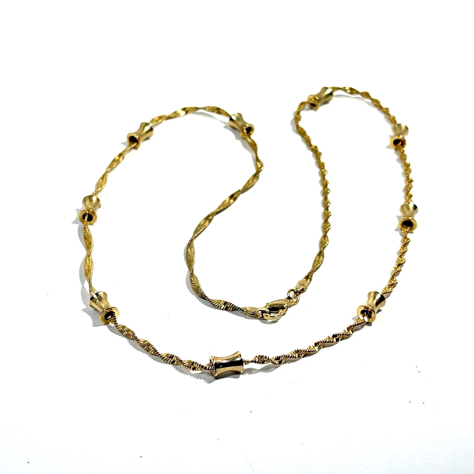 Vintage Gold Tone Twisted Chain Station Link Necklace Bar Beads 24″