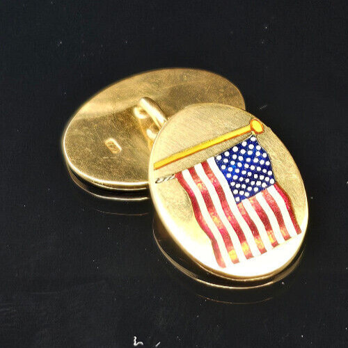 18K Gold Deakin & Francis AMERICAN FLAG and EAGLE Cufflinks Made in England