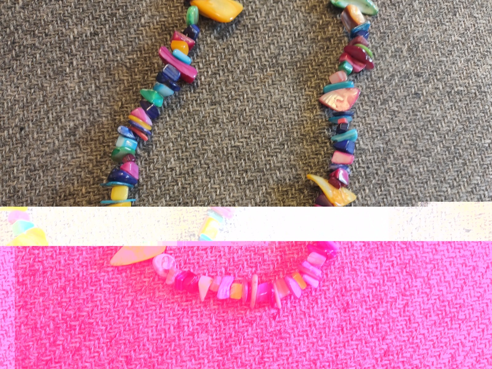 24” Necklace, shells and stones, EXC, Big Clasp, Pre Owned