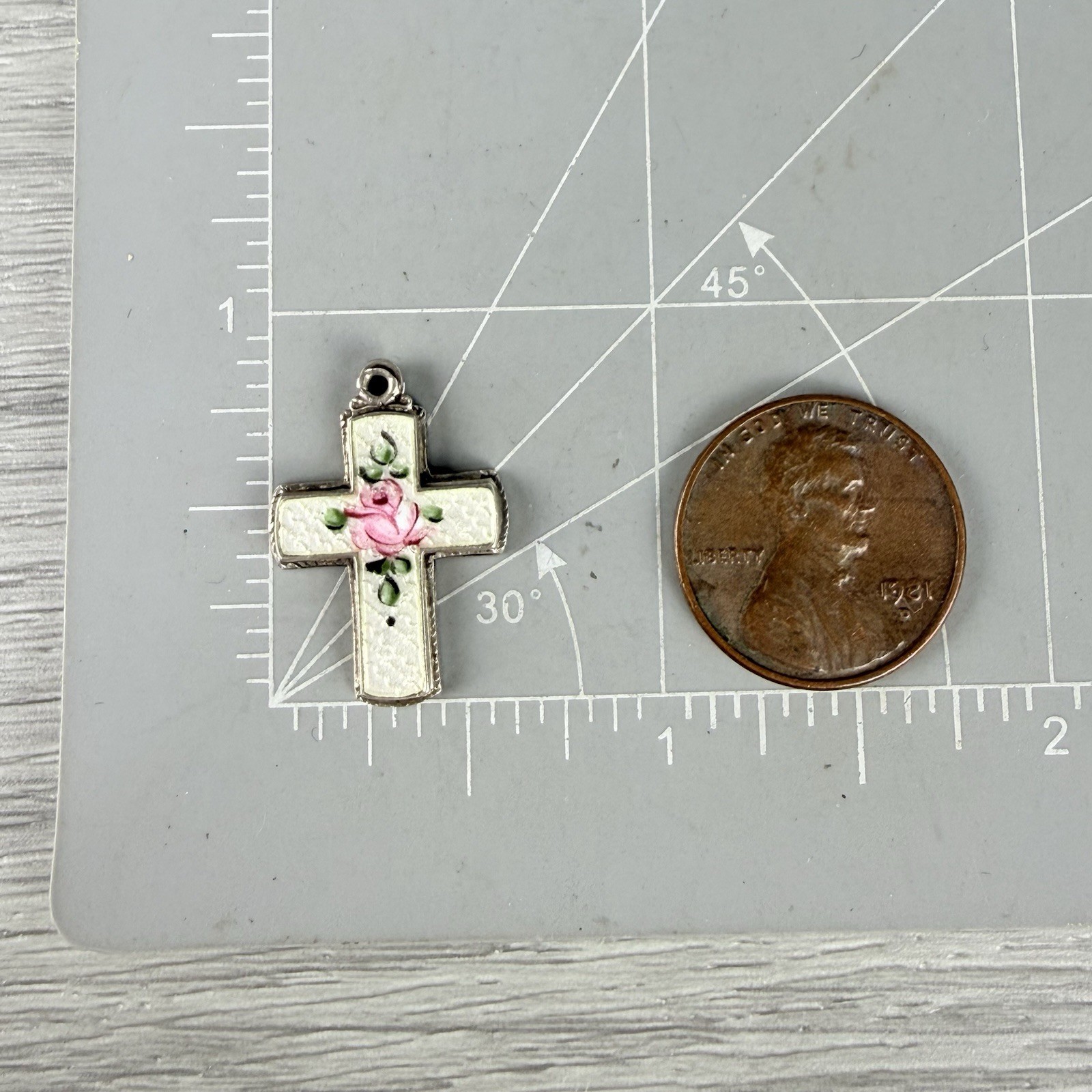Vintage Possibly Antique Silver Guilloche Slider Rose Cross Necklace Pendant