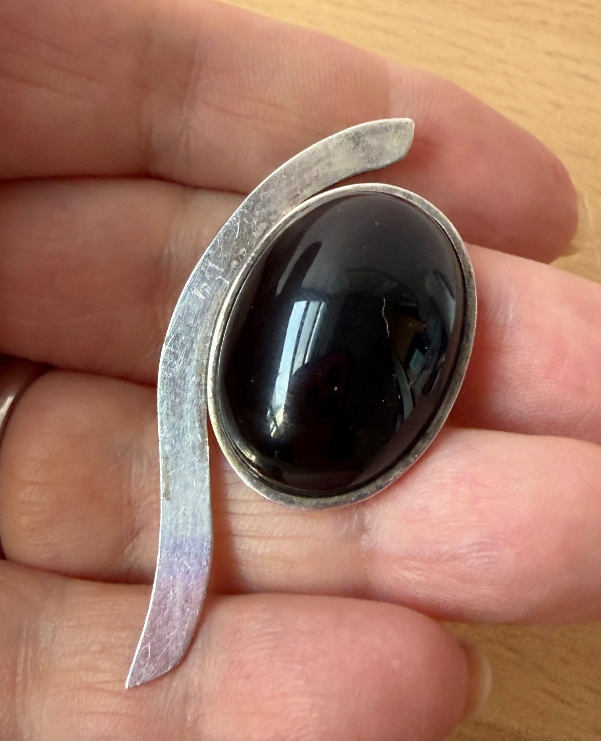Vintage 925 Sterling Slver Large Oval Black Onyx “Component” For Pendant Repair