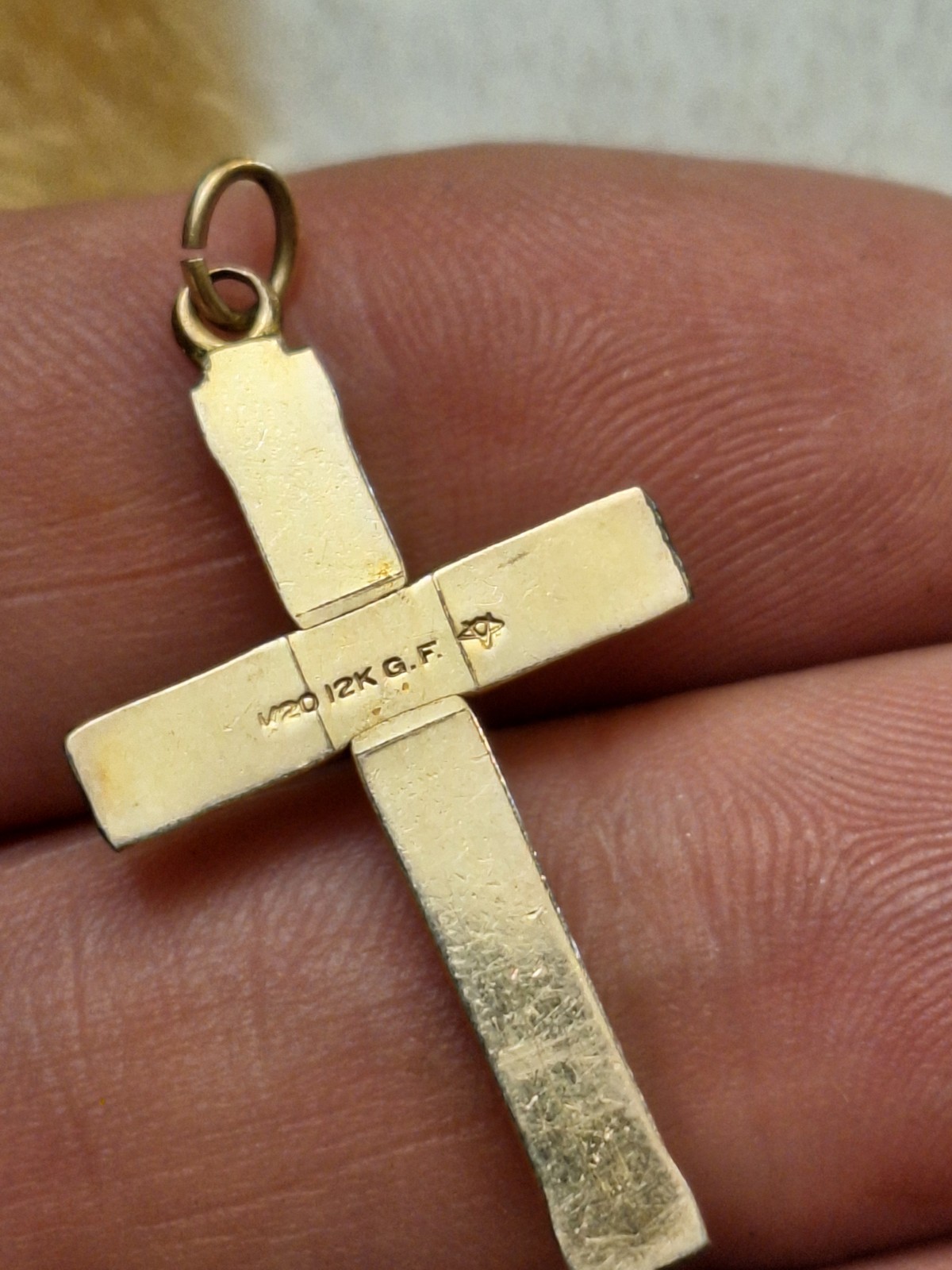 VTG 1/20 12k GF Gold Filled Etched Cross Pendant 1 1/4″
