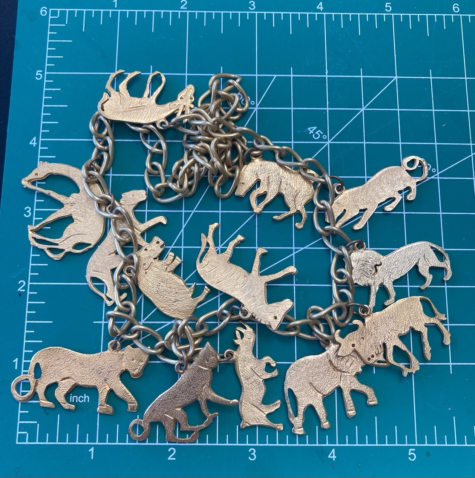 Statement Necklace Gold tone Animals Vintage Necklace African Safari Charm