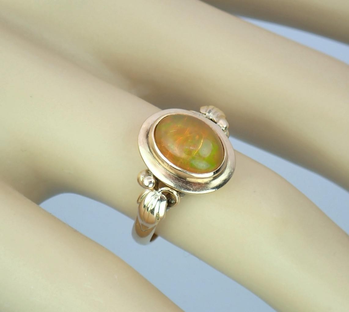 Glowing Antique Victorian Solid 14K Rose Gold Ethiopian Opal Grape Vine Ring S 5