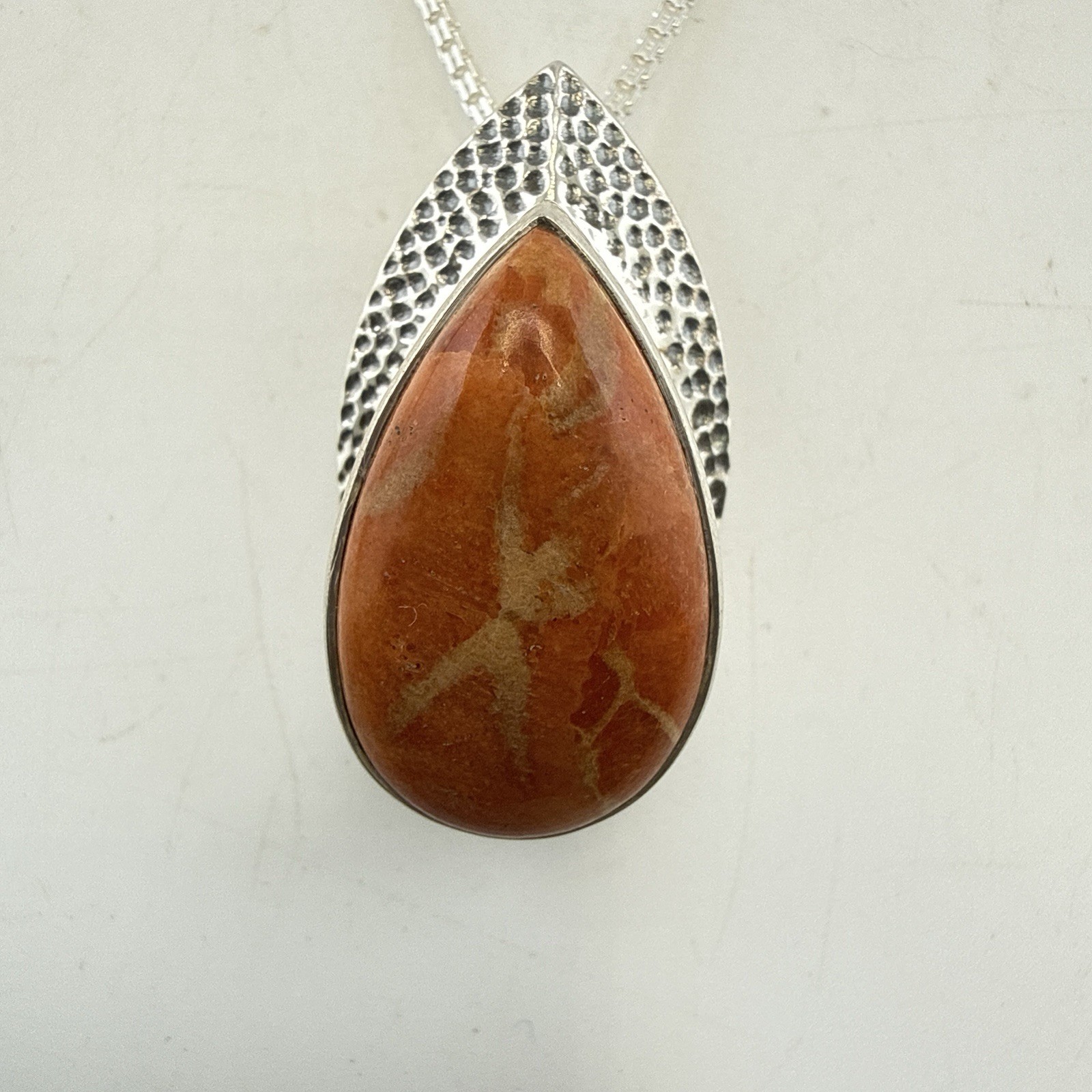 Nicky Butler Necklace Pendant Sterling Silver Orange Teardrop Pear Chain 925