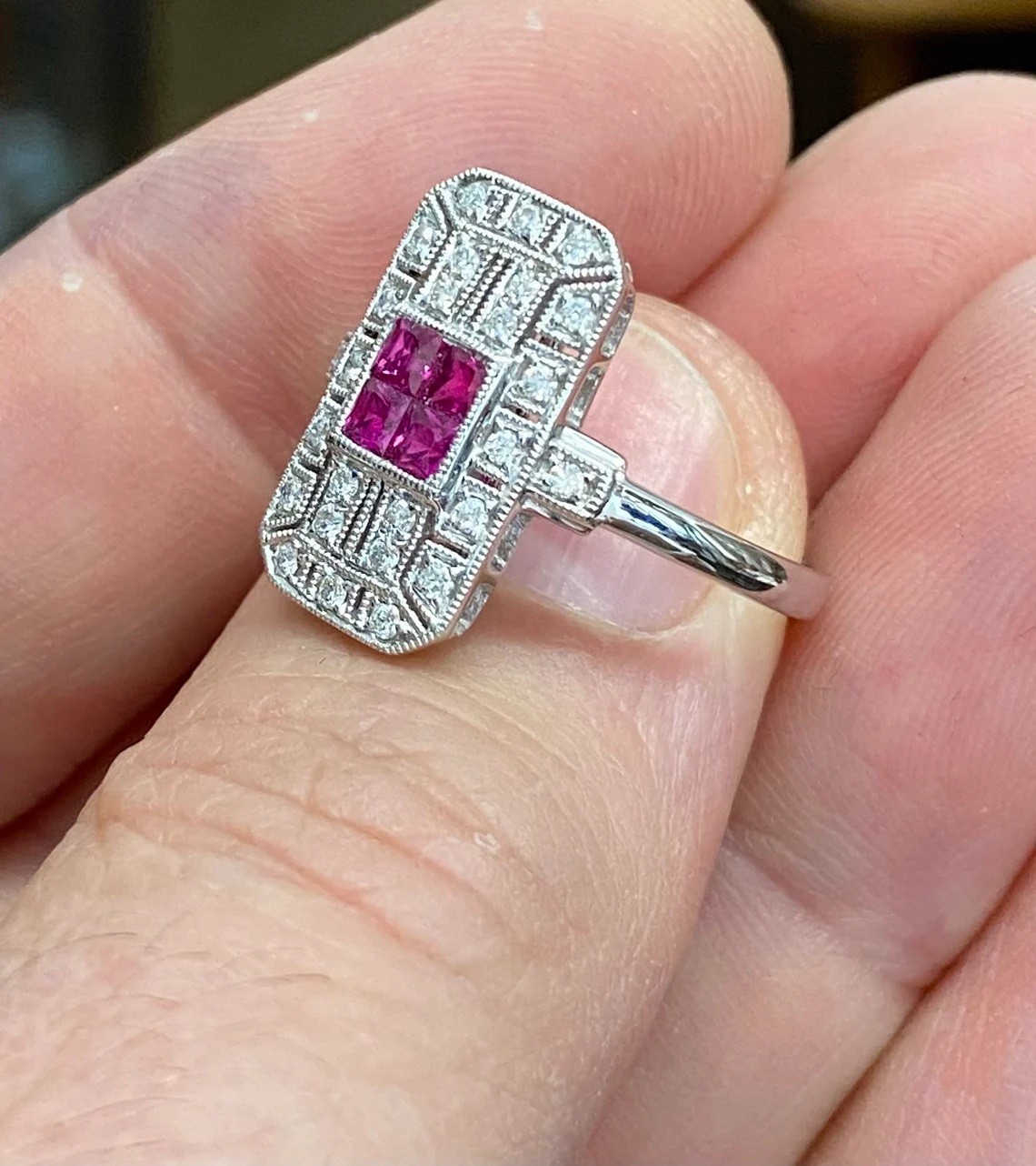 1.20 Ctw Princess & Round Cut CZ Art Deco Retro Wedding 925 Sterling Silver Ring