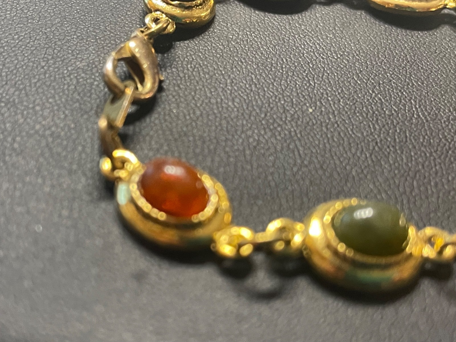 Vintage Bracelet 7.25” Naga Eye Gem Multi-Colored Gemstone amulet gold tone