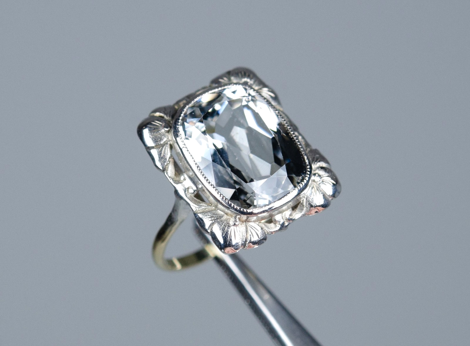 585 Gold/Silver Antique Ring Natural 8.50 ct Aquamarine Handmade 14K