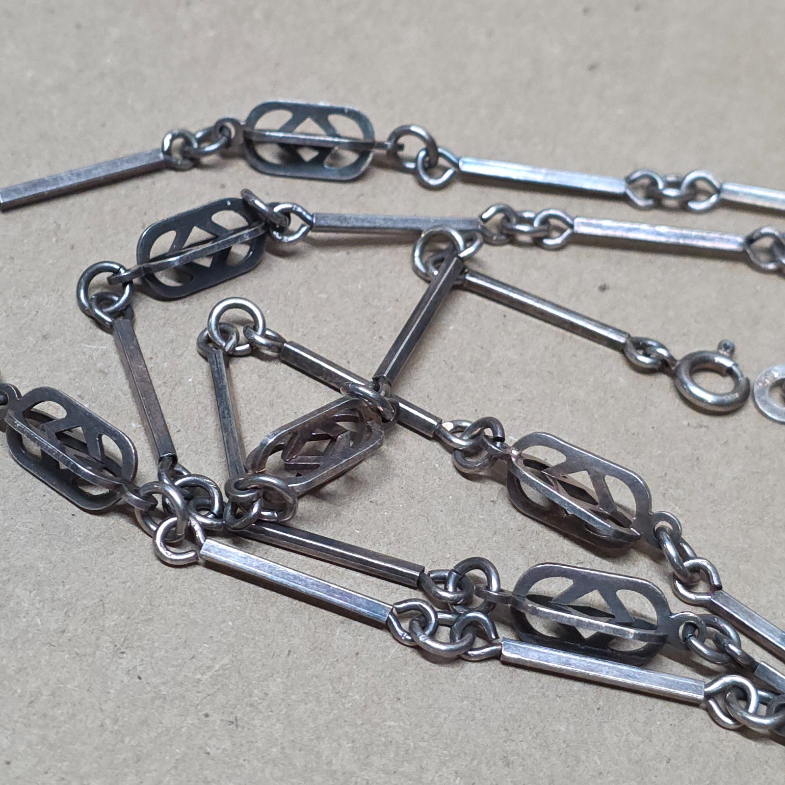 Vintage Italian Silver 46” Long Modern Chain Necklace 835 Vicenza Station Link