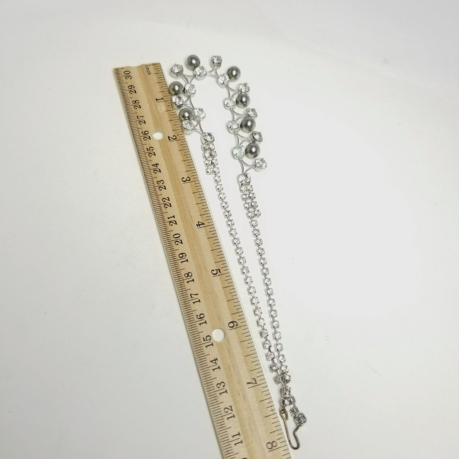 Vintage Silver Tone Rhinestone and Faux Gray Pearl Collar Necklace, Adjustable