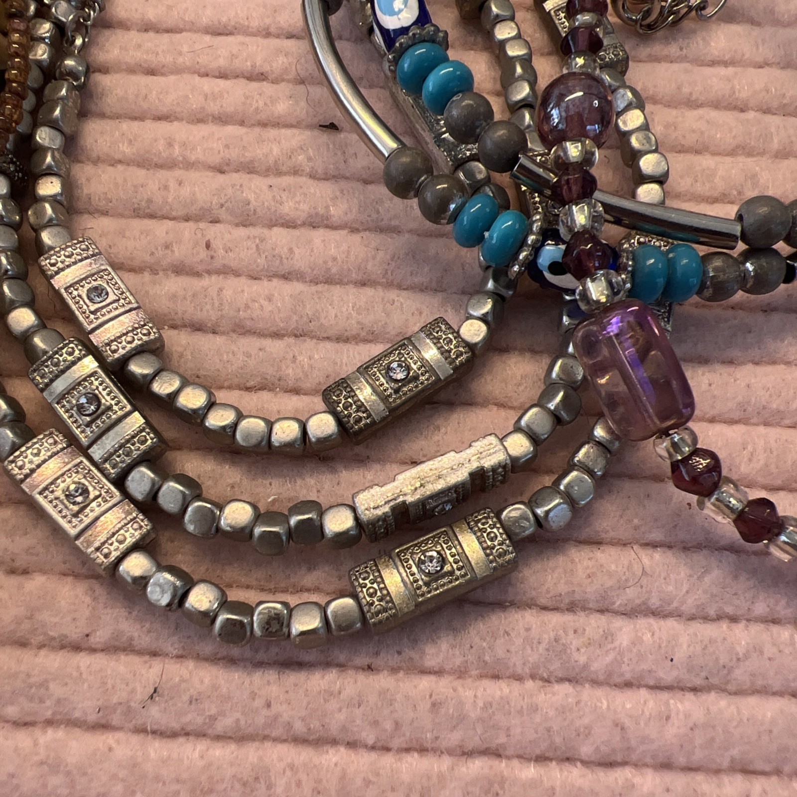 BOHO Vintage Jewelry Lot. Real Shell, Bone And Wood Bracelets, Glass Rings #V37