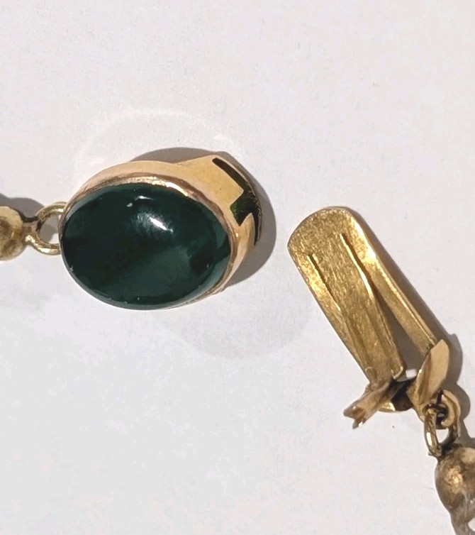 Vintage 14k Genuine 13mm Jade Coral Quartz Beads 13.5″ Choker Necklace 32 Grams