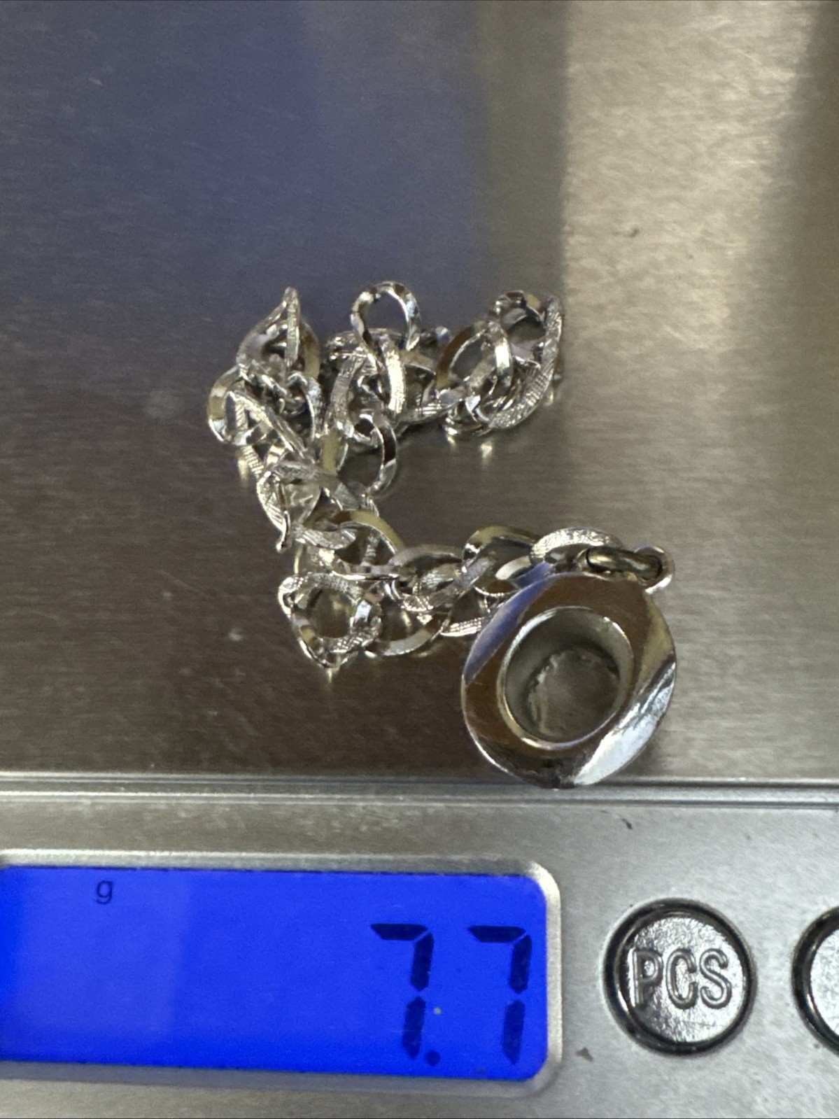 Vintage Sterling Silver Top Hat Charm Bracelet 7″