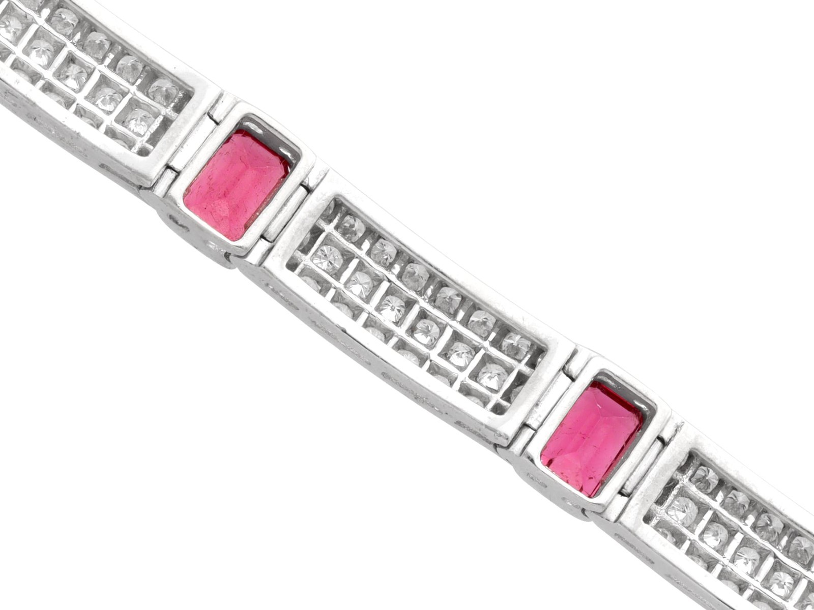 7.80Ct Pink Tourmaline and 6.72Ct Diamond 18k White Gold Bracelet Circa 1990