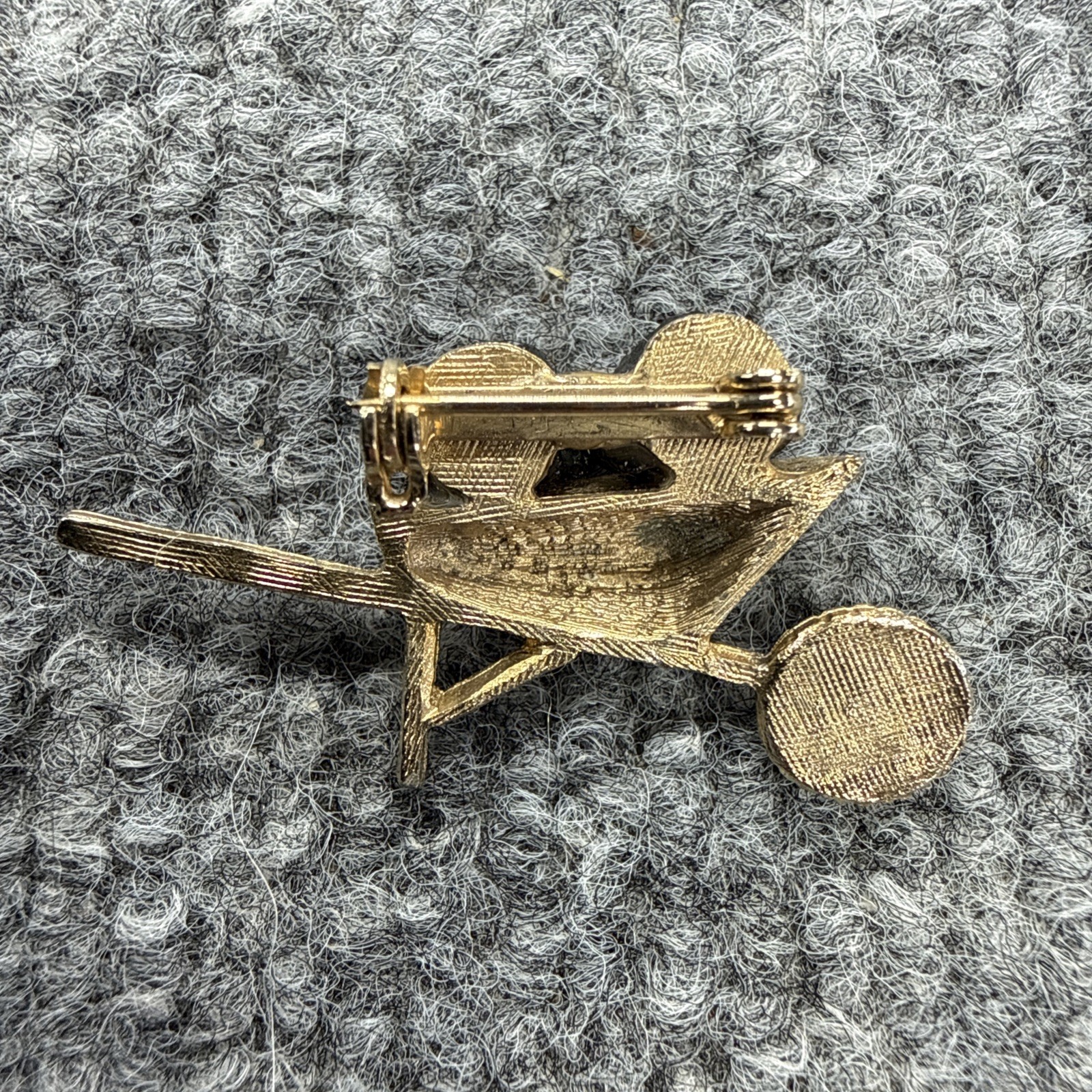 Vintage Tiny Coal in Wheelbarrow Brooch Pin Novelty Jewelry