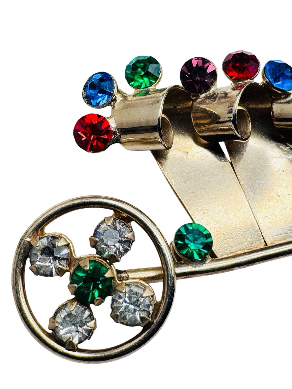 Vintage Coro? Rhinestone Jeweled Wheelbarrow Cart Brooch Very nice