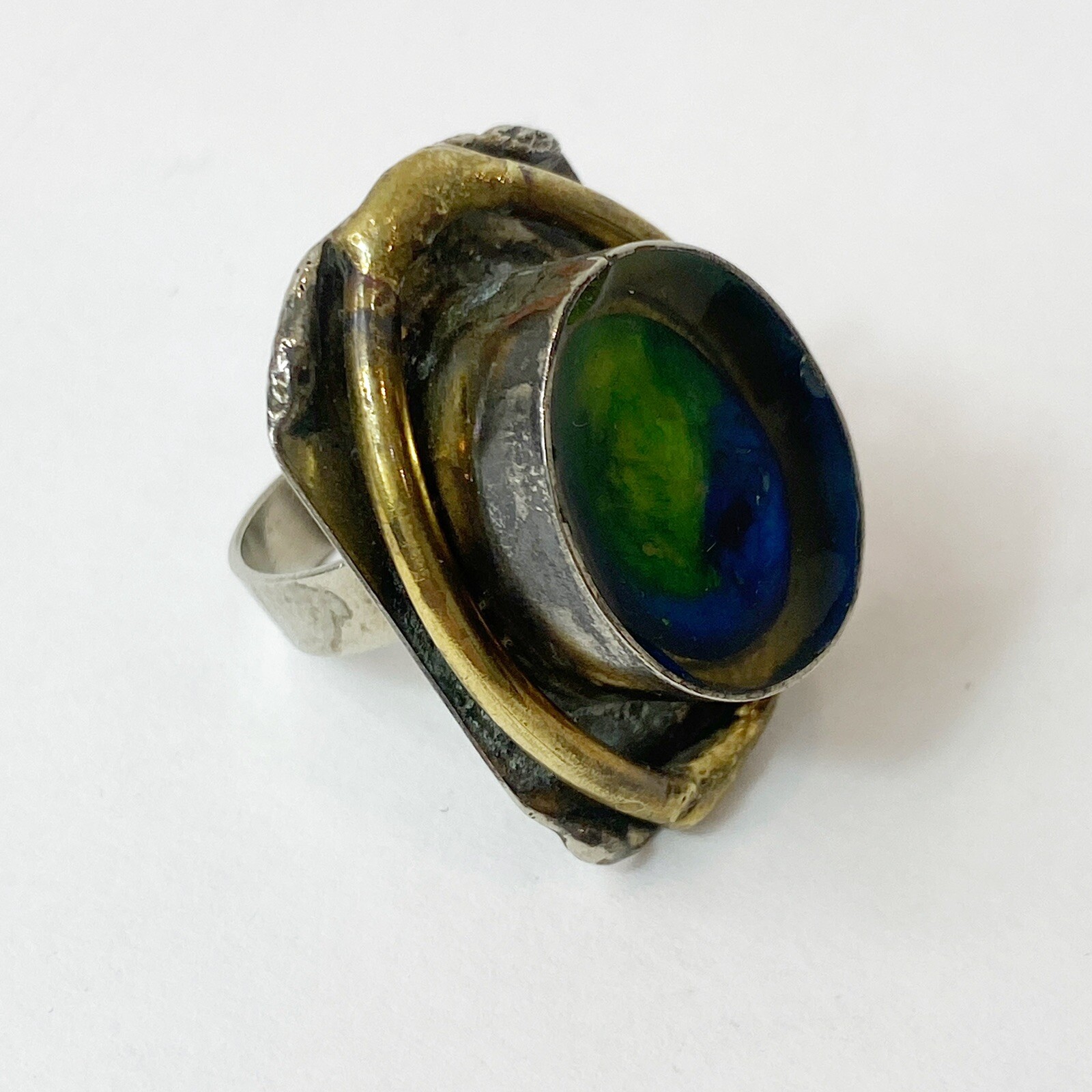 Latappy French Vintage Brutalist Adjustable Statement Ring Resin Mixed Metal HTF