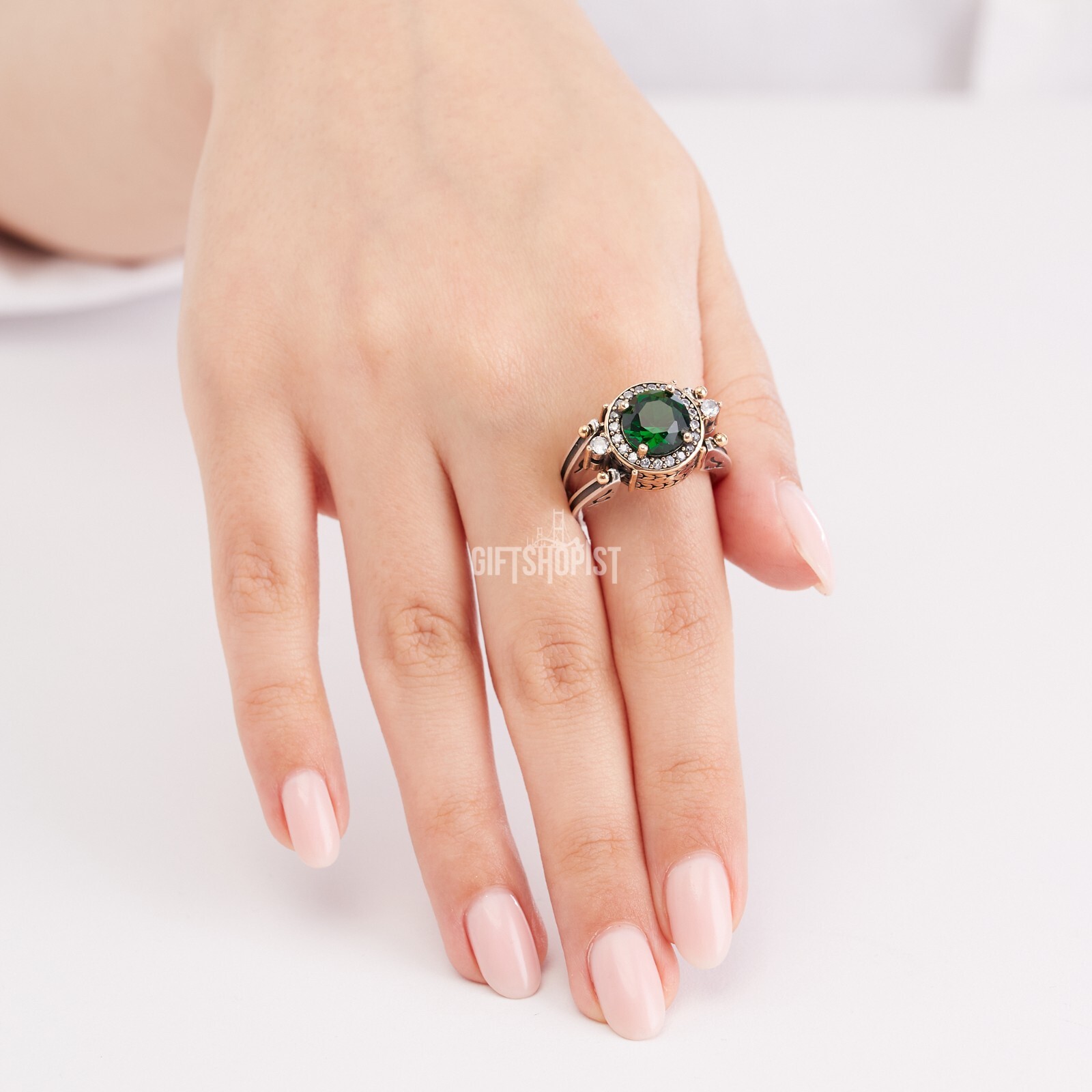 Turkish Reversible Round Emerald and Black Onyx Topaz 925 Sterling Silver Ring