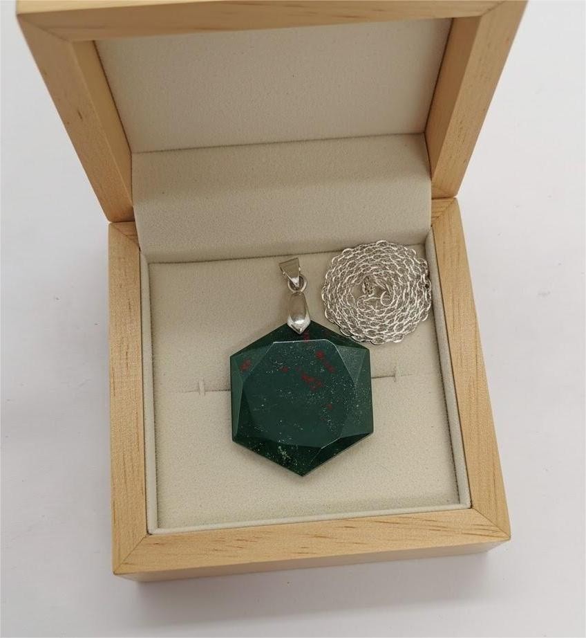 Bloodstone Hexagon Certified Pendant Necklace | Handmade Healing Crystal Jewelry