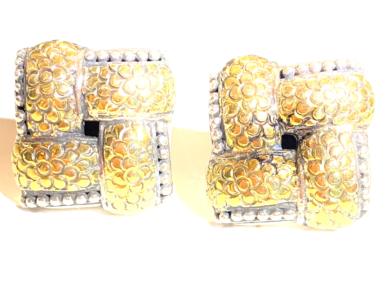 Vintage Sterling & 18k Gold John Hardy “The Dot Collection” Woven Earrings 3/4″