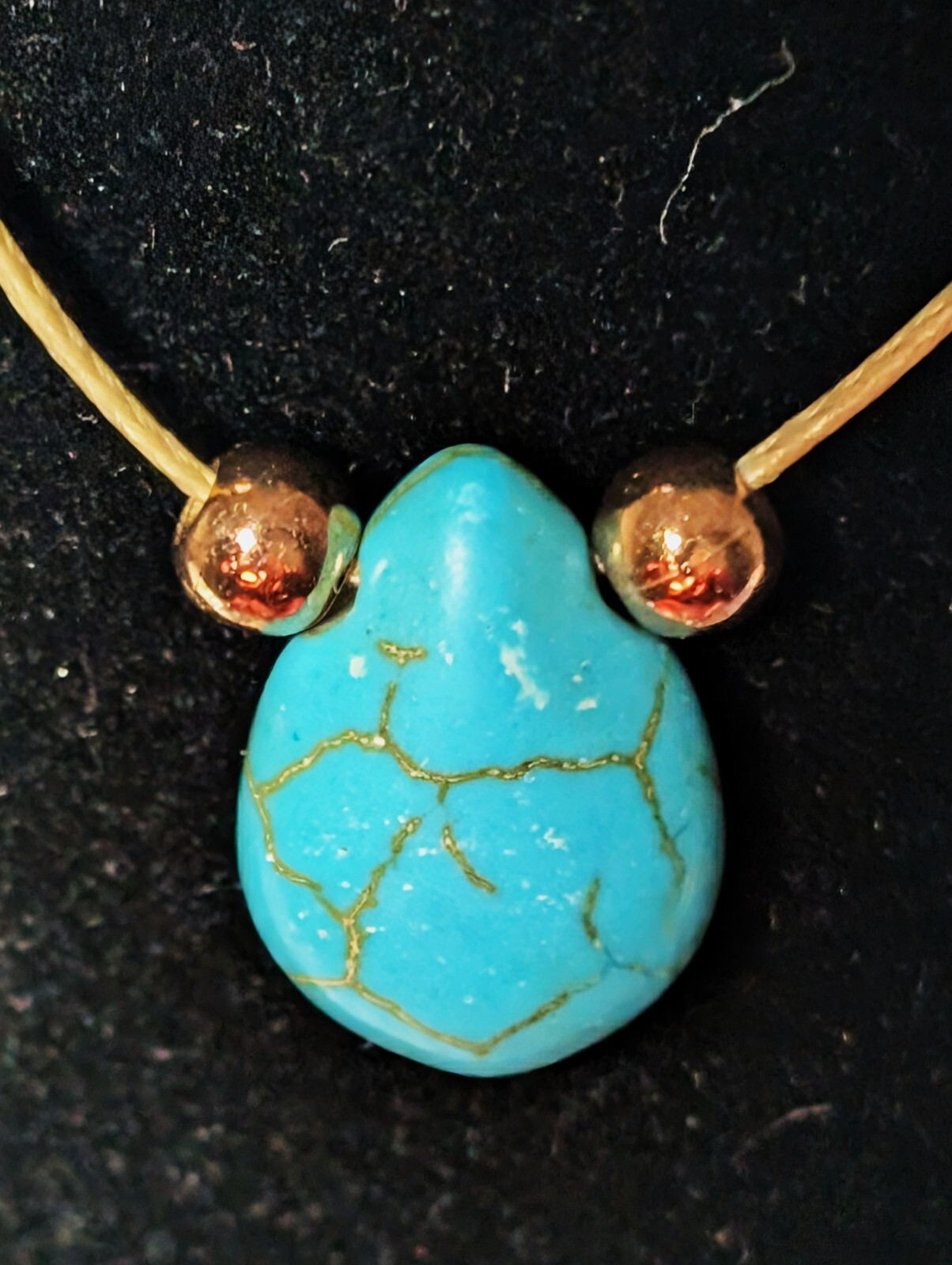 Vintage Faux Turquoise Teardrop Pendant Gold Tone Cord Necklace
