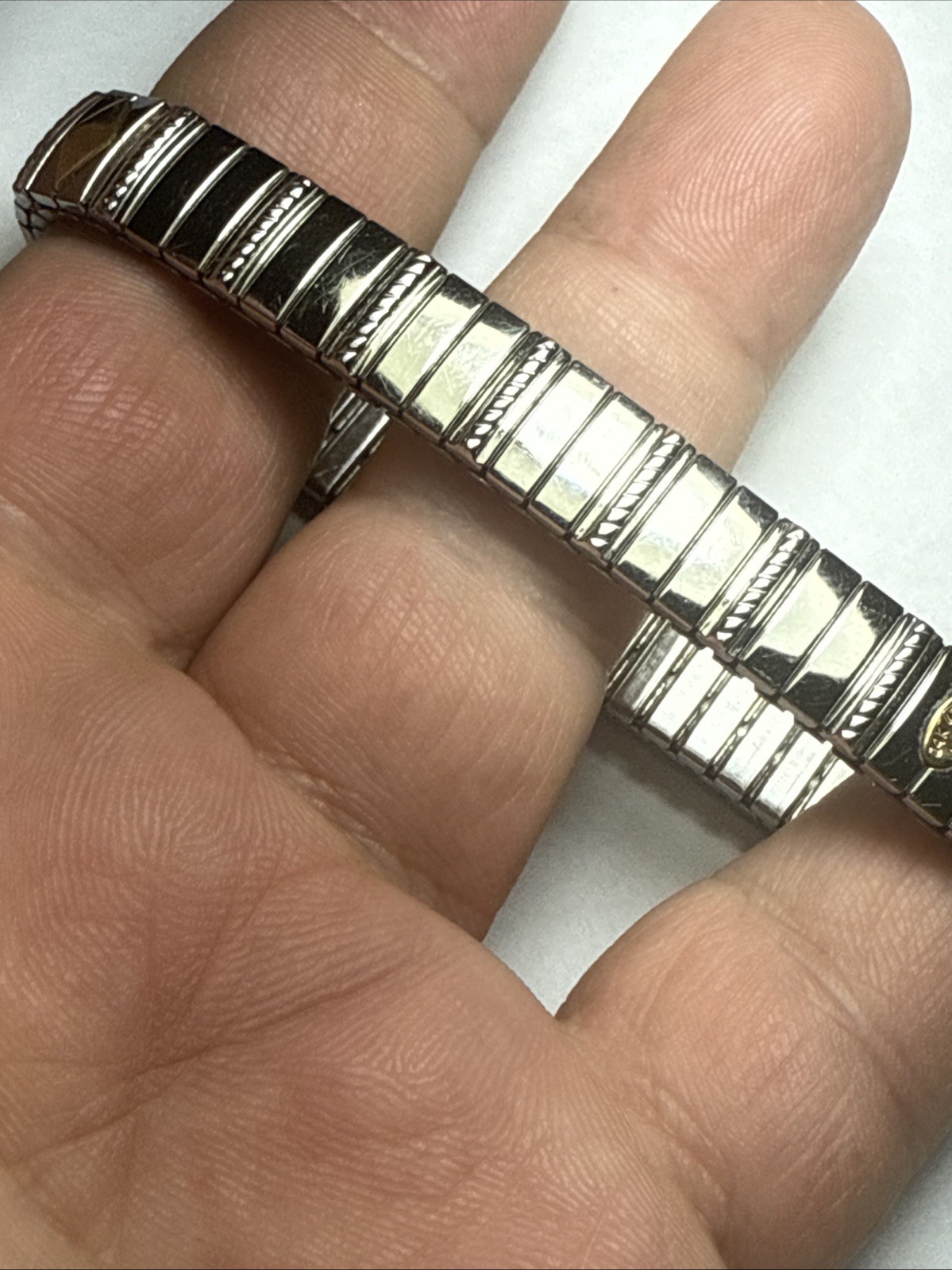 Bracelet MILOR Italy 14k Gold Accents And Stainless Steal Stretch Expanding 9mm