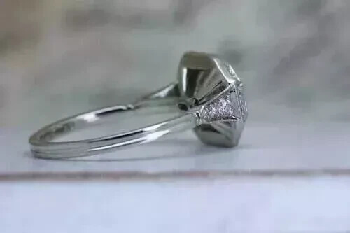 Art Deco Vintage Style Lab Created Diamond Engagement 14k White Gold FN Ring