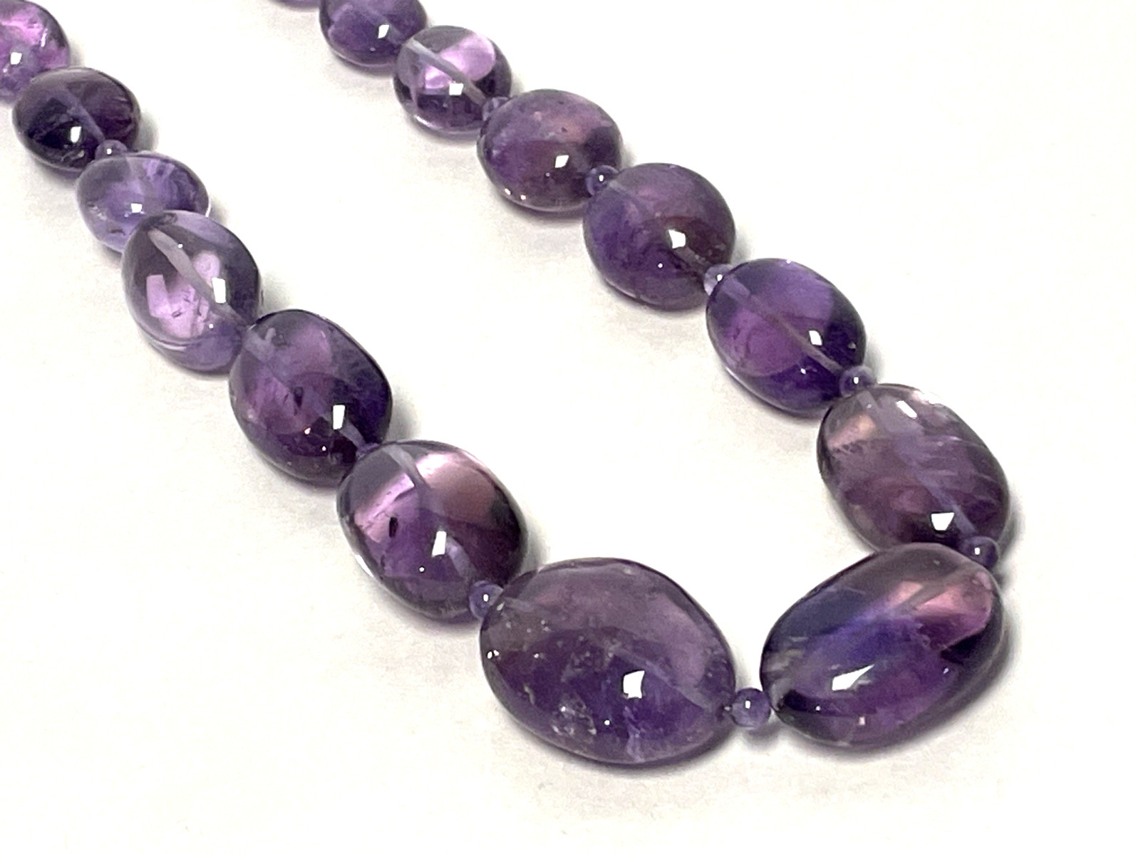 Vintage Large Natural Amethyst Bead Necklace 29″ 152g Sterling Silver Clasp