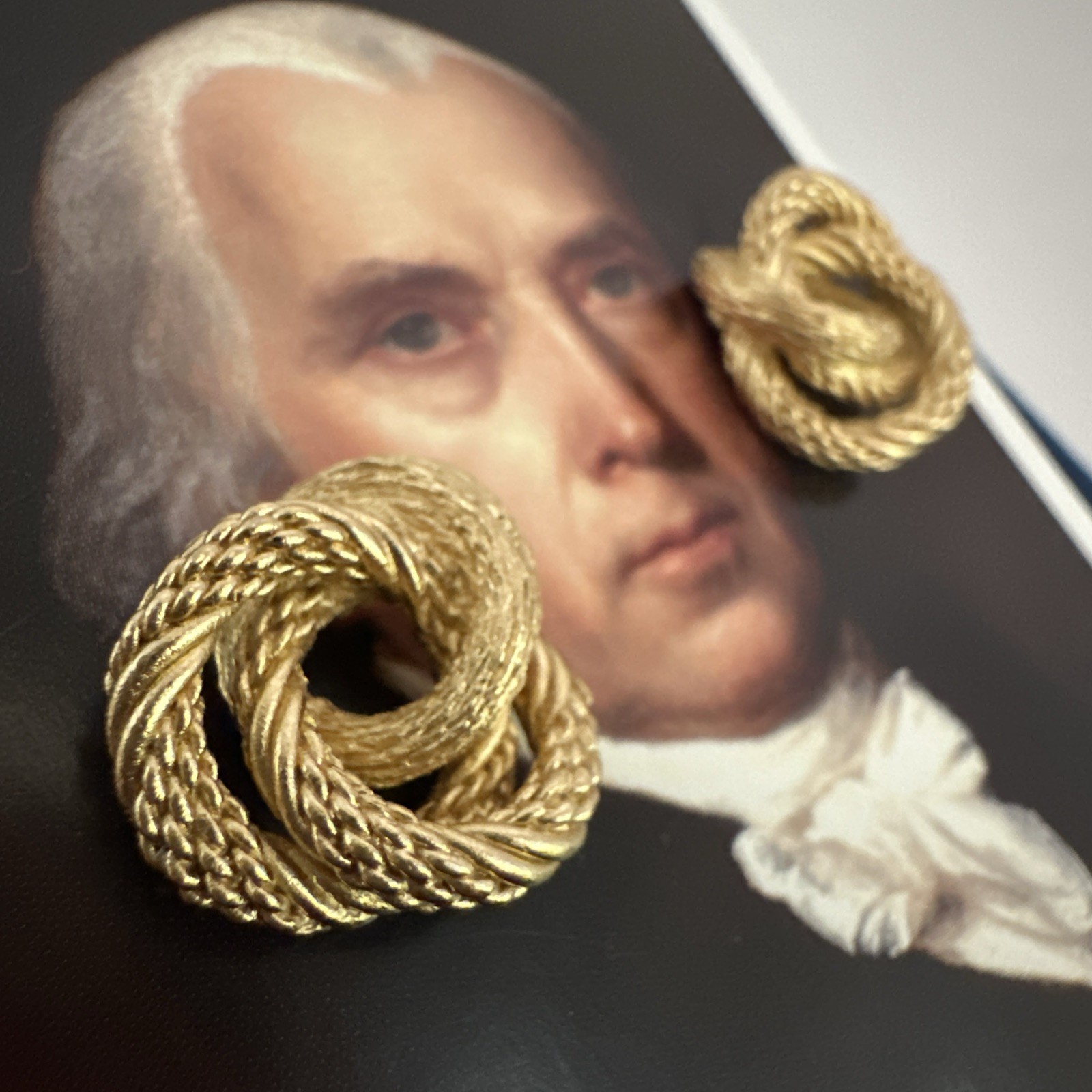 Vintage Christian Dior Stamped Gold Tone Rope Knot Twist Earrings w/ Post Back