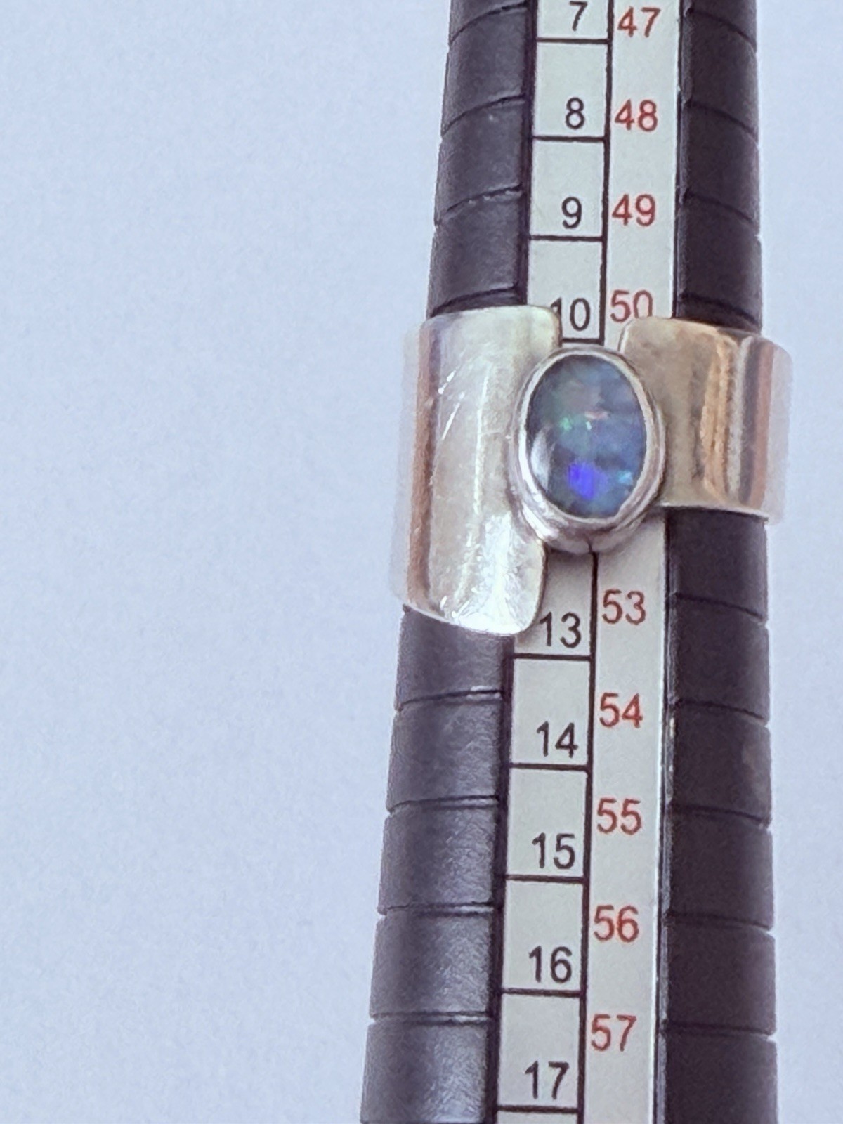 Artisan Hand Made Modernist Sterling 925 Black Opal Band Ring Sz 5.5