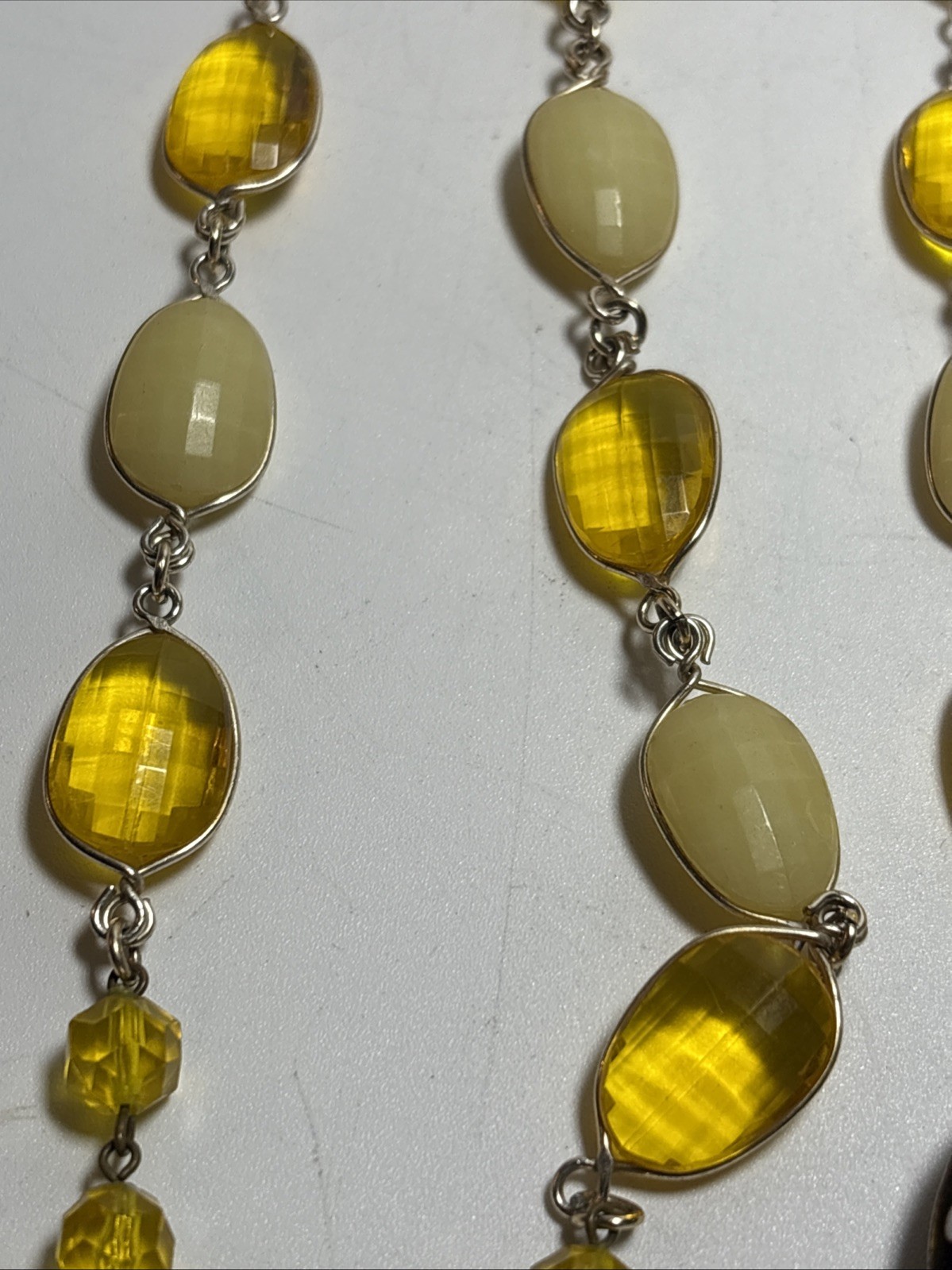 Vintage Cloisonne Pendant With Faux Yellow Plastic Gem Necklace 29″ Long