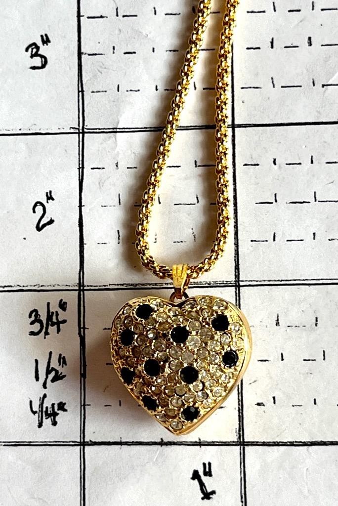 JOAN RIVERS Pave & Black Crystal Puff Heart Locket Necklace 32” chain #45-3