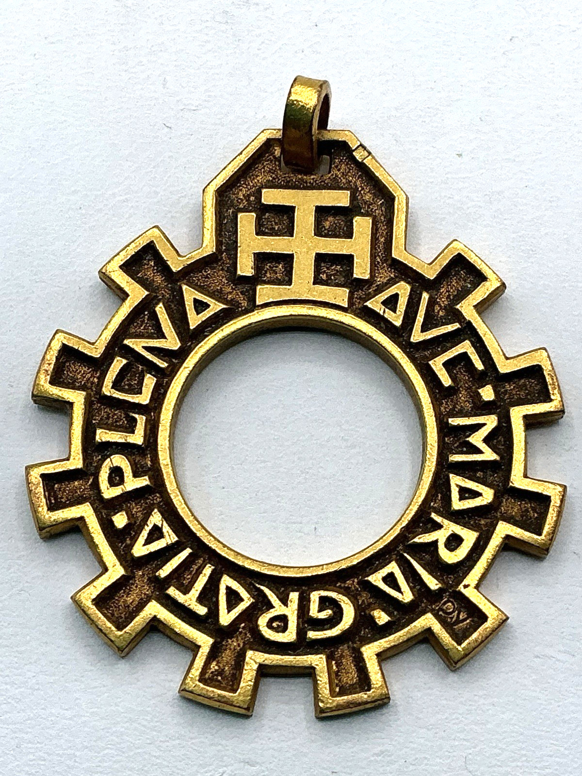 Vtg French Dizainier Cross Gold Tone Rosary Ring Pendant Ava Maria Boy Scouts