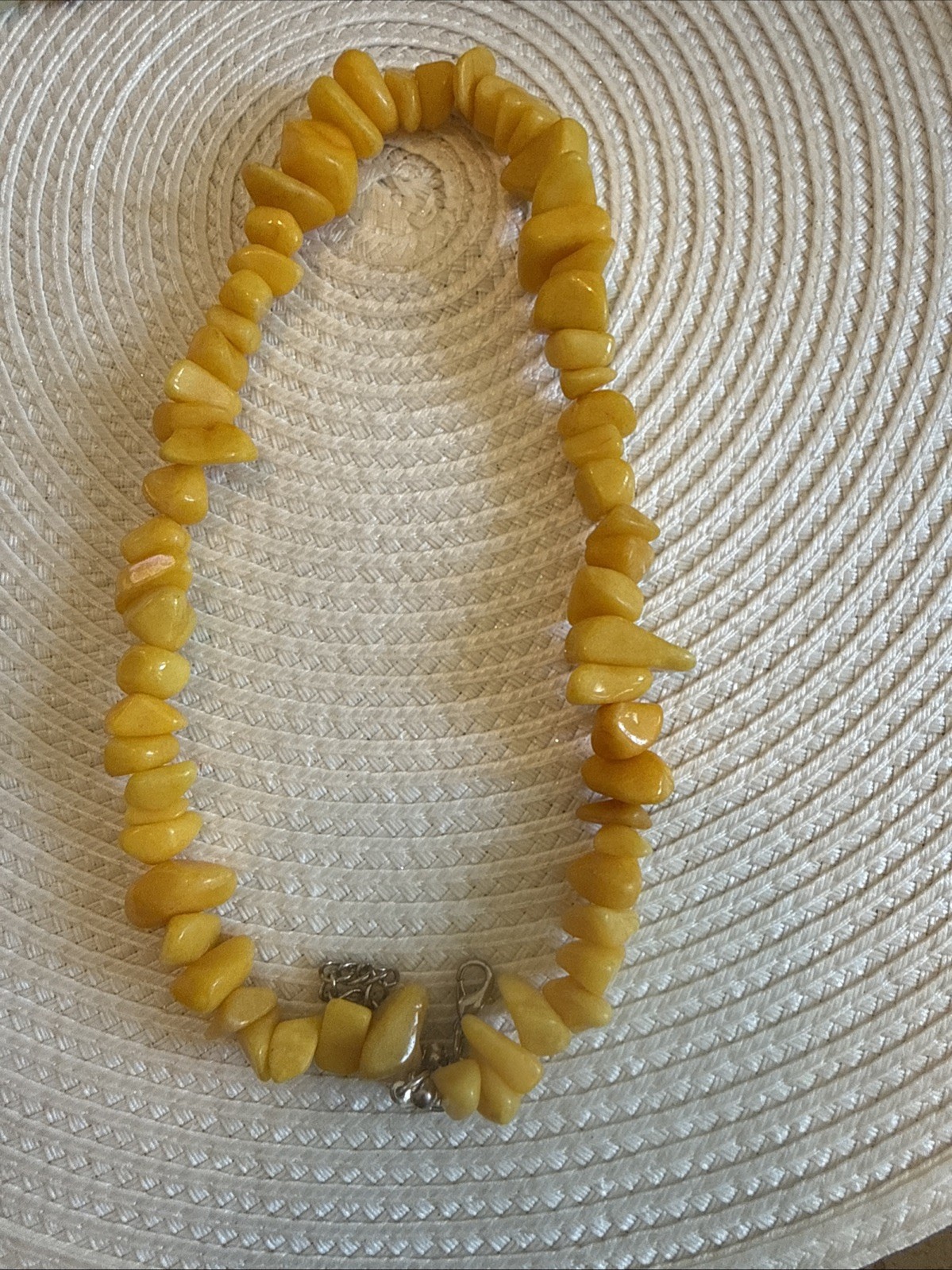 Vintage Raw Amber Butterscotch Necklace 16 Inch Silver Clasp Beautiful Stones