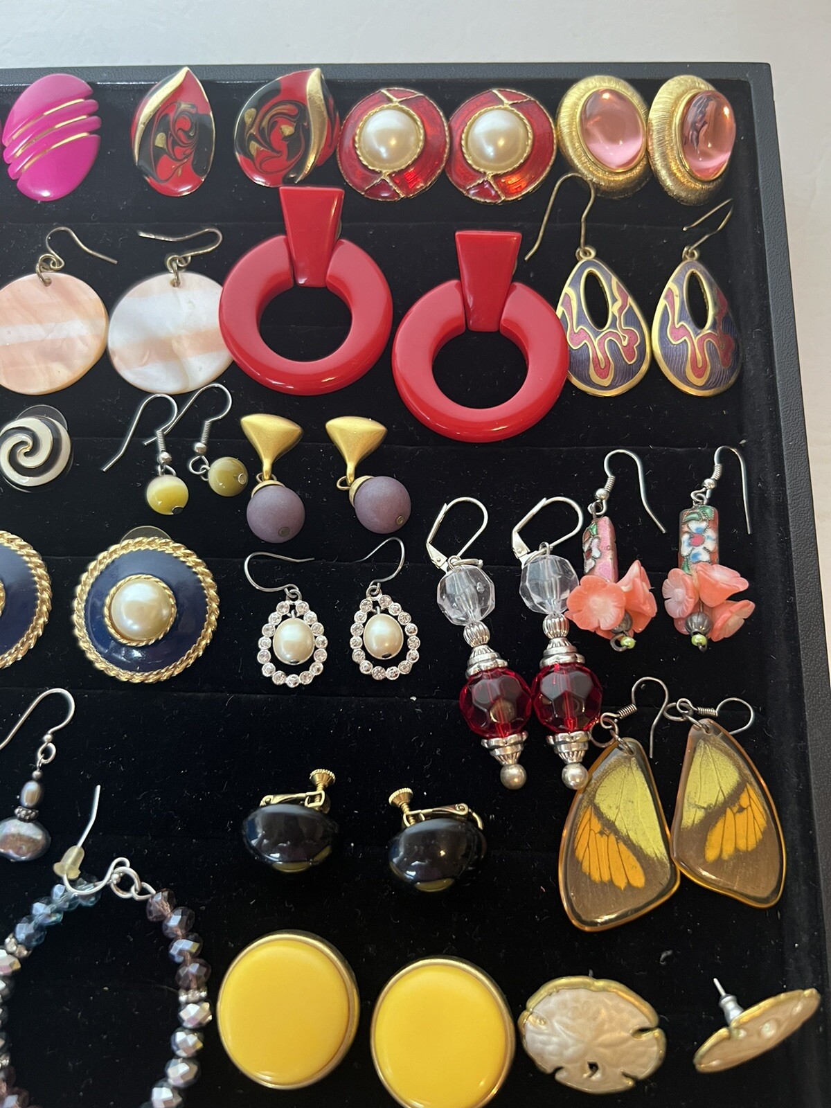 Lot Of Vintage Fashion Earrings 47 Pairs Of Drop Dangle Pierced Enamel