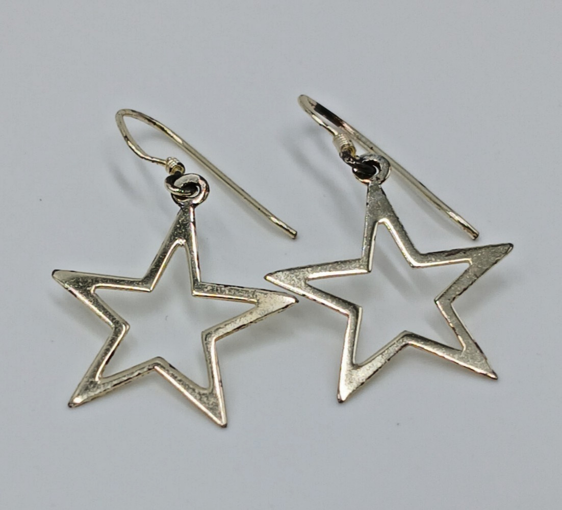 VTG 925 Star Dangle Earrings 1.5in Drop Sterling Silver 1.59g Celestial Estate