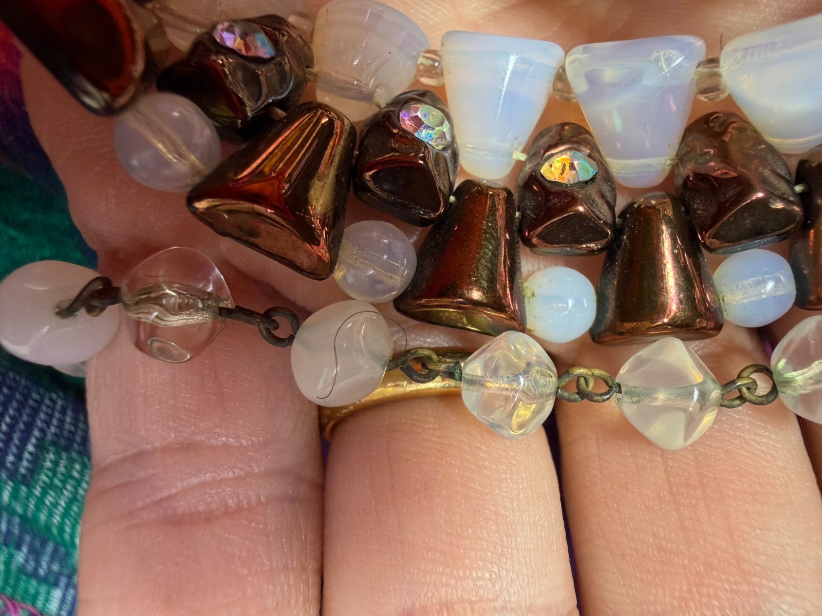 Vintage Necklace Western Germany Glass Collar Coppery Brown White PJ